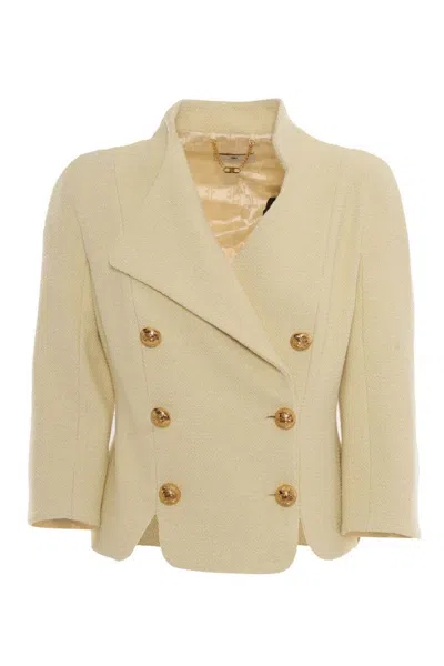 Elisabetta Franchi Tailored Double-breasted Blazer With Gold Buttons In Neutral