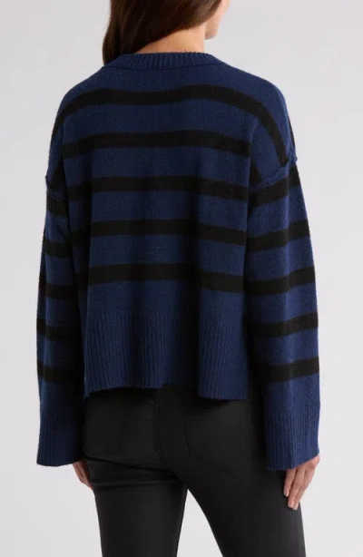 Bobeau Stripe Wide Sleeve Crop Sweater In Blue