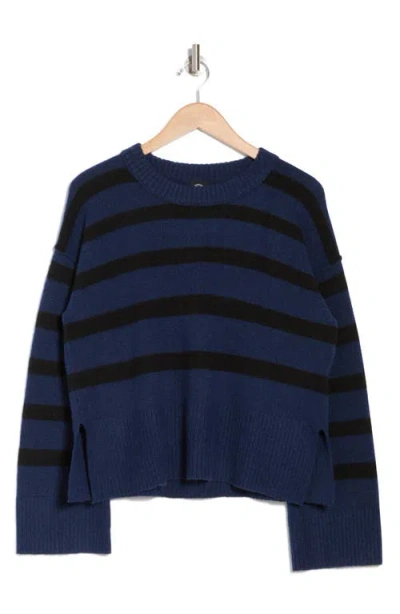 Bobeau Stripe Wide Sleeve Crop Sweater In Blue