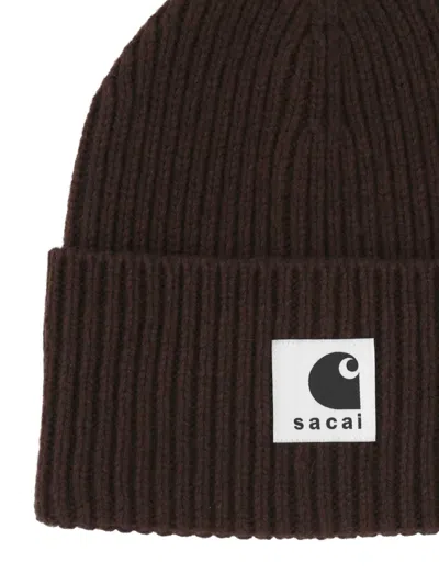 Sacai Xcarhartt Wip Knit-woven Beanie Hat In Brown