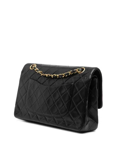 Pre-owned Chanel 1991-1994 Medium Classic Lambskin Double Flap Shoulder Bag In Black