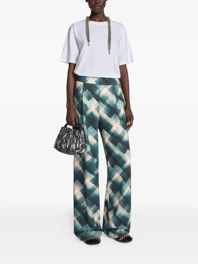Dries Van Noten Geometric Wide Leg Trousers Pleated Front In Neutral