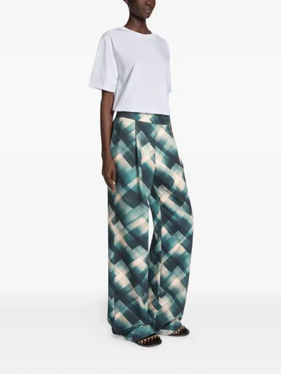 Dries Van Noten Geometric Wide Leg Trousers Pleated Front In Neutral