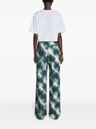 Dries Van Noten Geometric Wide Leg Trousers Pleated Front In Neutral