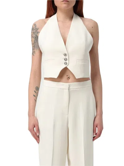 Pinko Sleeveless V-neck Coat With Fitted Silhouette In White