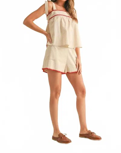 Miou Muse Linen Shorts With Tape Detail In Beige In Neutral