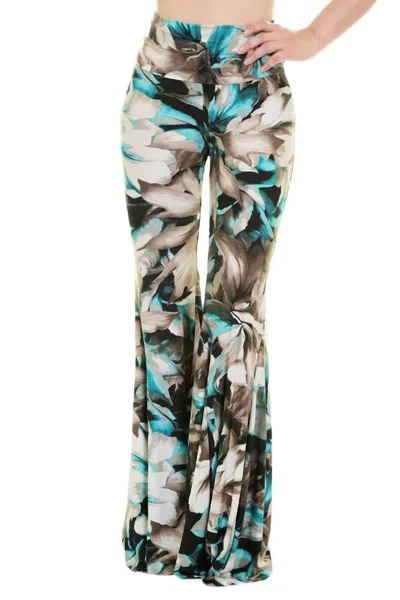 Let's Go Uptown Floral Wide Bell Bottom Pants In Brown Mint In Multi