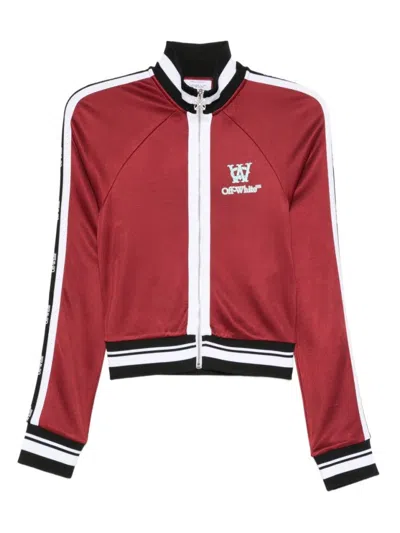 Off-white Cropped Red Jacket With Striped Accents In Multi