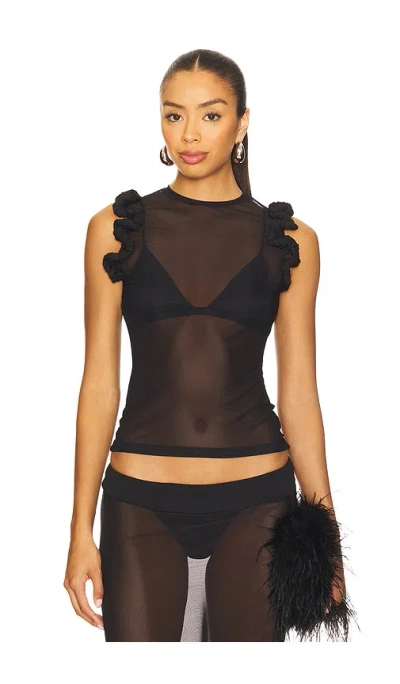 Nastyamasha Mesh Ruffle Top In Black