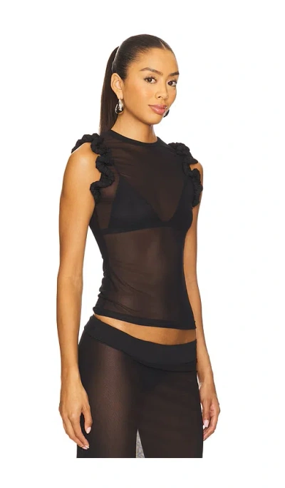 Nastyamasha Mesh Ruffle Top In Black