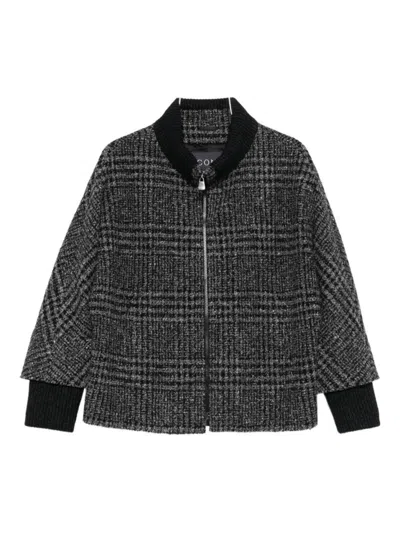 Cinzia Rocca Textured Checkered Jacket With Ribbed Collar In Black