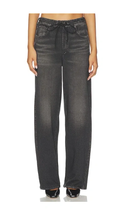 Rag & Bone Miramar Terry Drawstring Wide Leg Jeans In Black