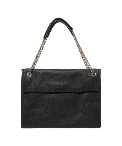 Orciani Hammered Leather Shoulder Bag With Removable Chain Strap In Black