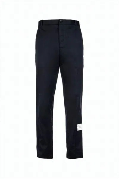 Thom Browne Tailored Straight Pants With Classic Waistband And Subtle Logo Detail In Blue