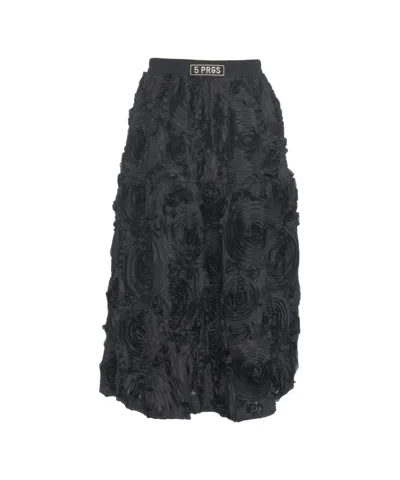 5*progress Midi Skirt With Floral Applications And Elastic Waist In Black