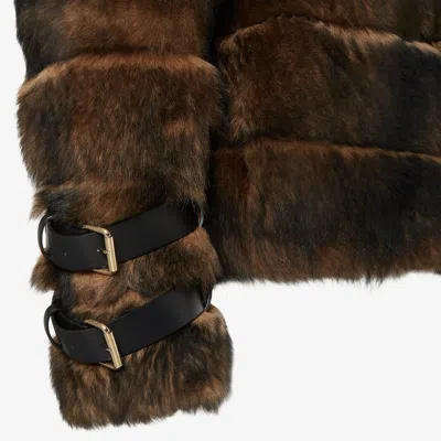 Fendi Women Color Pequin Motif Fur Aviator Jacket In Brown