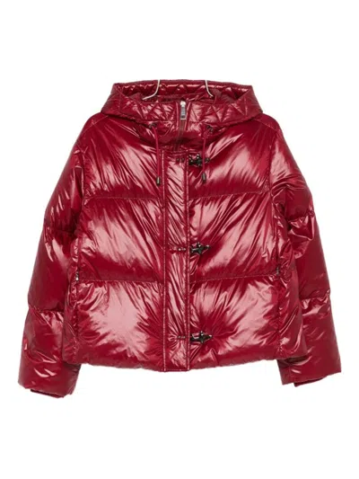 Fay Cropped Red Puffer Jacket With Hood In Burgundy