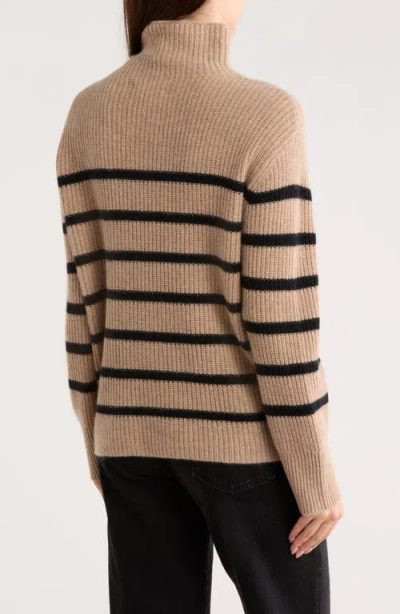 Nordstrom Cashmere Stripe Mock Neck Ribbed Sweater In Brown