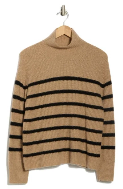 Nordstrom Cashmere Stripe Mock Neck Ribbed Sweater In Brown