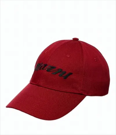 Marni Deep Red Cotton Baseball Cap With Embroidered Lettering In Brown