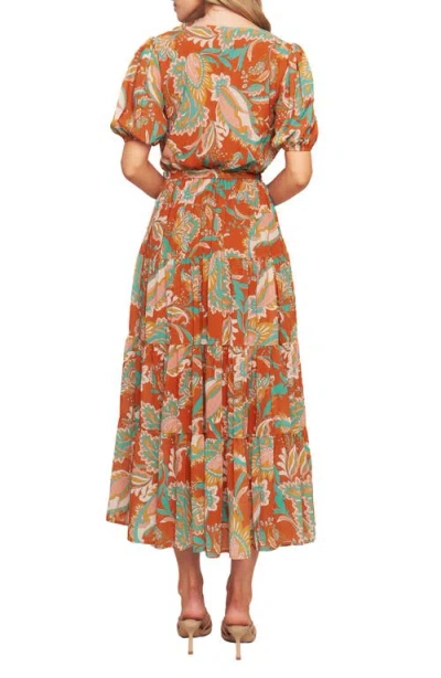 Flying Tomato Print Tiered Midi Dress In Brown