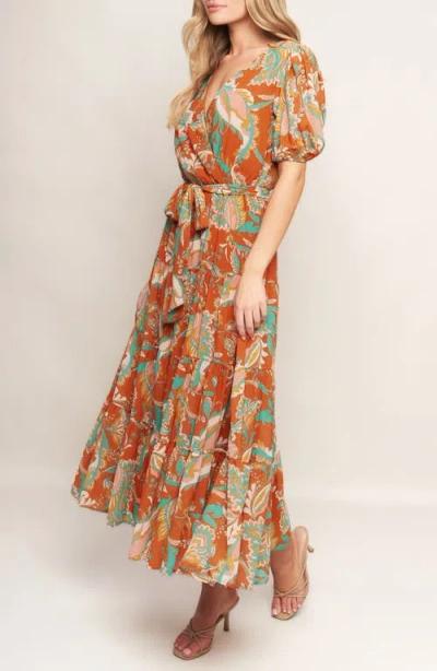 Flying Tomato Print Tiered Midi Dress In Brown