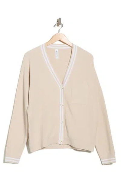 Yogalicious Fair Game Button Front Cotton Cardigan In Neutral