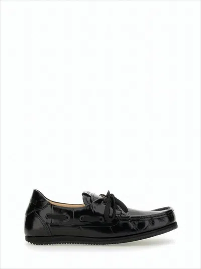 Jacquemus Glossy Black Leather Loafers With Bow Detail In Animal Print