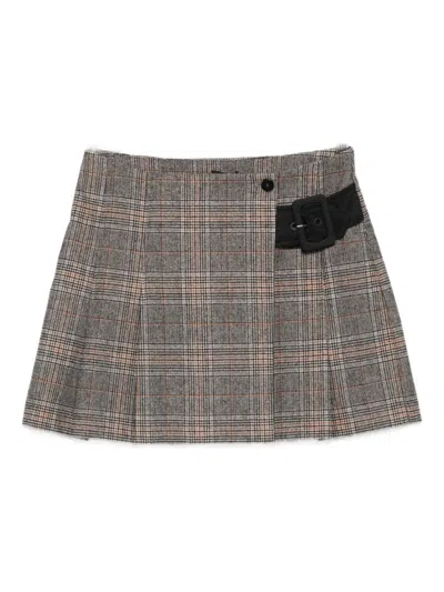 Pinko Beige Plaid Pleated Mini Skirt In Gray