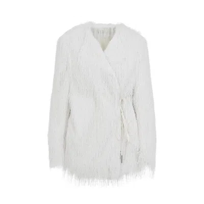 Dries Van Noten Textured Wrap Jacket With Fringed Surface In White