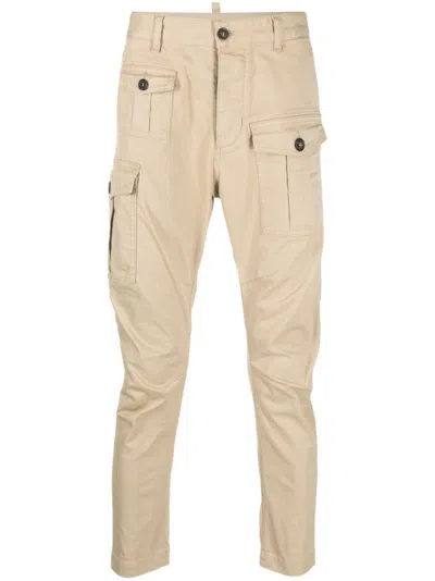 Dsquared2 Cropped Beige Trousers With Flap Pockets In Neutral