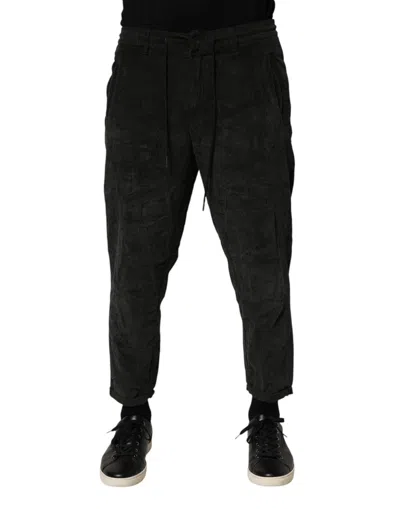 Dondup Black Mid Waist Cropped Corduroy Men Trouser Pants In Black