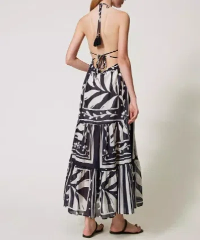 Twinset Embroidered Halterneck Maxi Dress In Black