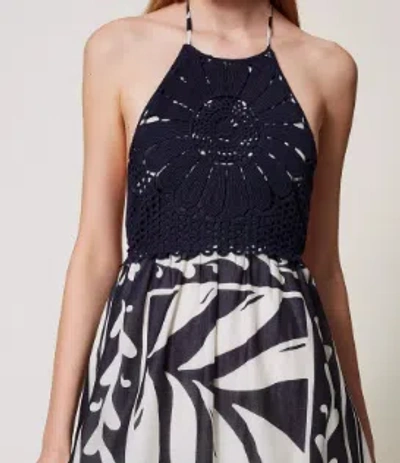 Twinset Embroidered Halterneck Maxi Dress In Black