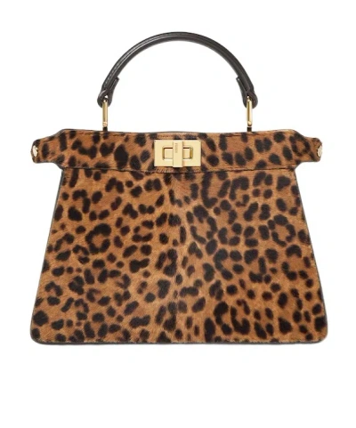 Fendi Petite Peekaboo Iseeu Leopard-print Tote Bag In Brown