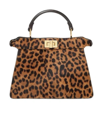 Fendi Petite Peekaboo Iseeu Leopard-print Tote Bag In Brown