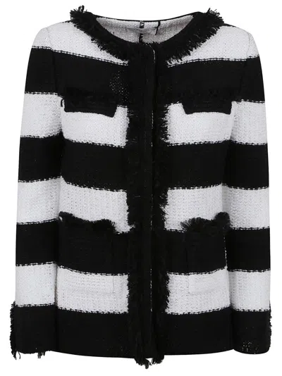 Charlott Textured Black Jacket With Striped Pattern In Multi