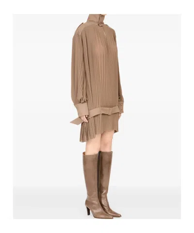 Mm6 Maison Margiela Pleated High-neck Dress In Brown