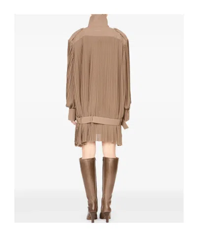 Mm6 Maison Margiela Pleated High-neck Dress In Brown