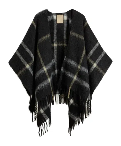 Woolrich Brushed Check-pattern Cape In Black