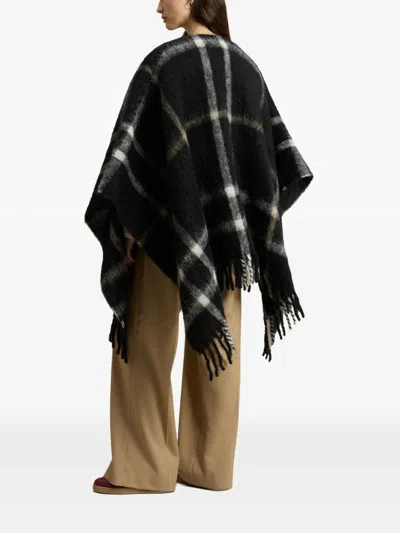 Woolrich Brushed Check-pattern Cape In Black