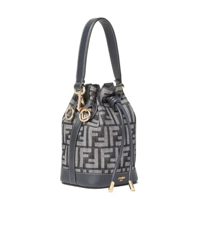 Fendi Women Mini Denim Effect Ff Jacquard Mon Tresor Bucket Bag In Blue