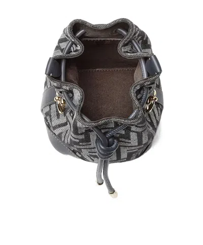 Fendi Women Mini Denim Effect Ff Jacquard Mon Tresor Bucket Bag In Blue