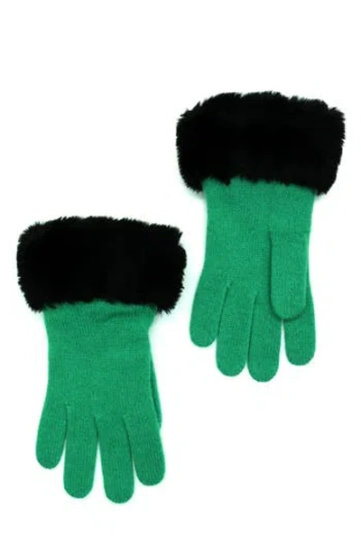 Portolano Wool Blend Gloves With Faux Fur Trim In Green