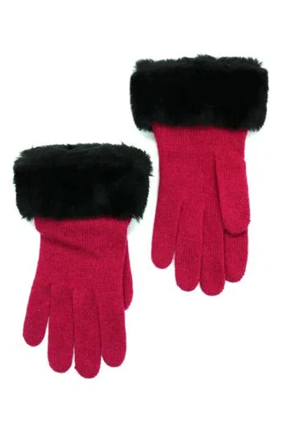 Portolano Wool Blend Gloves With Faux Fur Trim In Red