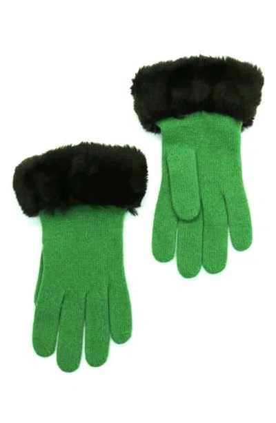 Portolano Wool Blend Gloves With Faux Fur Trim In Green