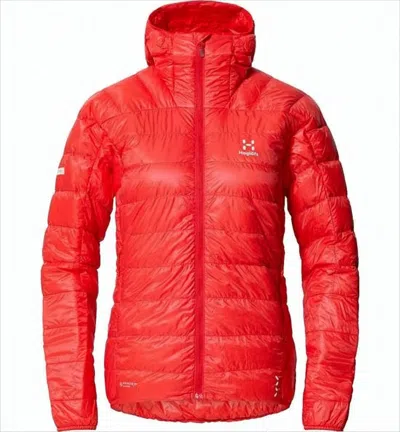 Haglöfs Lightweight Quilted Down Jacket With Attached Hood In Red