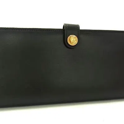 Pre-owned Versace Leather Long Wallet (bi-fold) () In Black