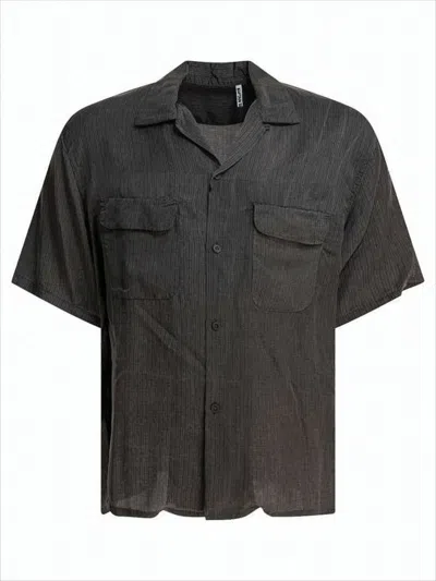 Kaptain Sunshine Relaxed Fit Short-sleeve Shirt With Vertical Stripe Texture In Black