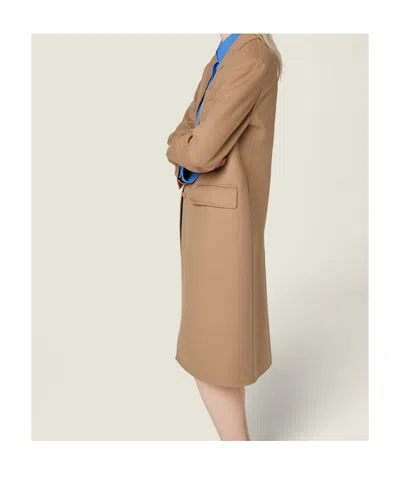 Miu Miu Single-breasted Double Cashmere Coat In Brown